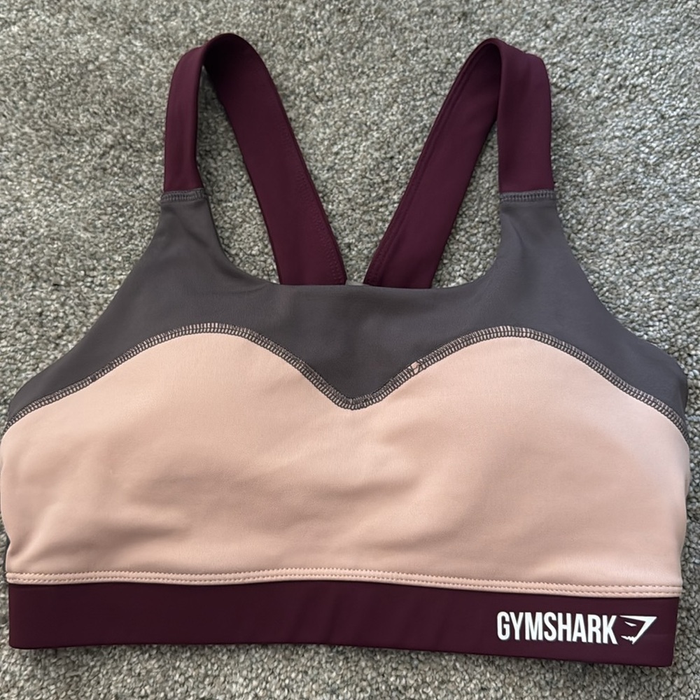 Gymshark Illusion Sports Bra - Dark Ruby/Blush Nude/Slate Lavender
